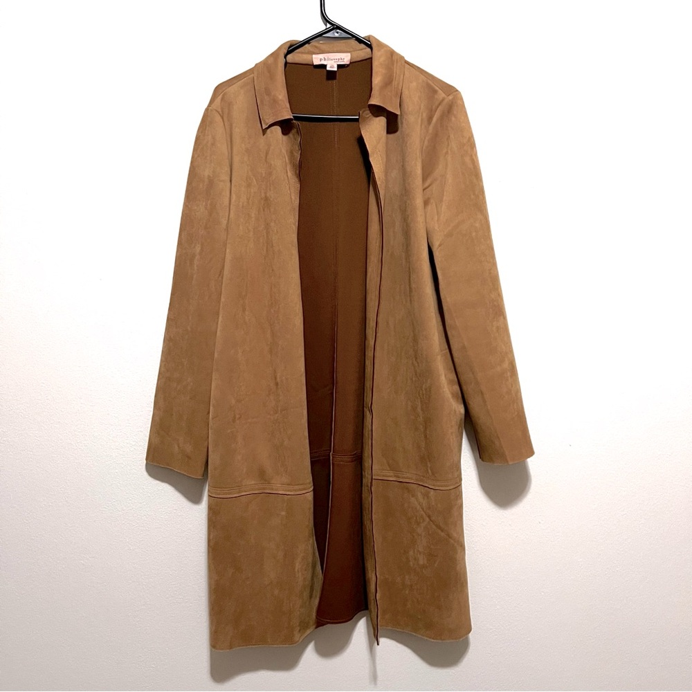 Women’s Faux Suede Long Jacket, Size Large